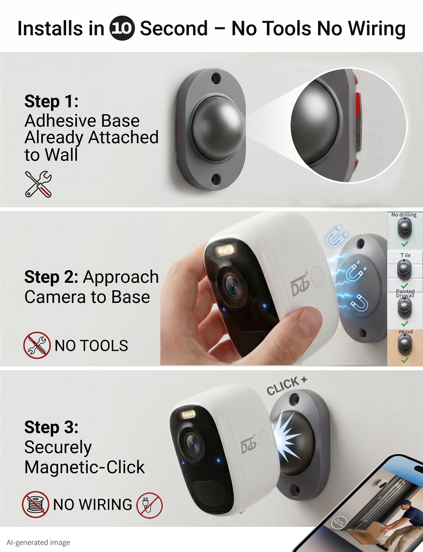 Amazon.com : DCT Magnetic Security Camera Outdoor: 10s 3M No-Drill